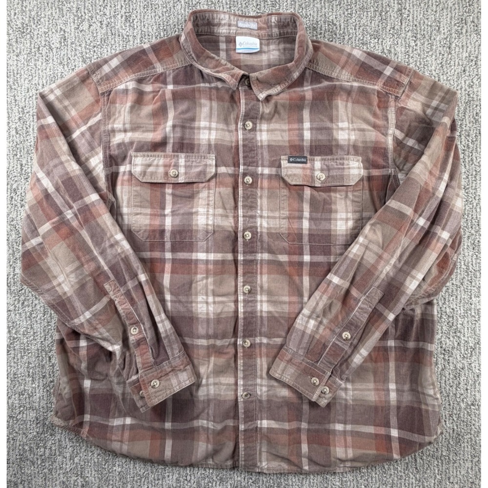 Columbia Button Down Shirt Mens XXL Brown Plaid Corduroy Regular Fit AM0265